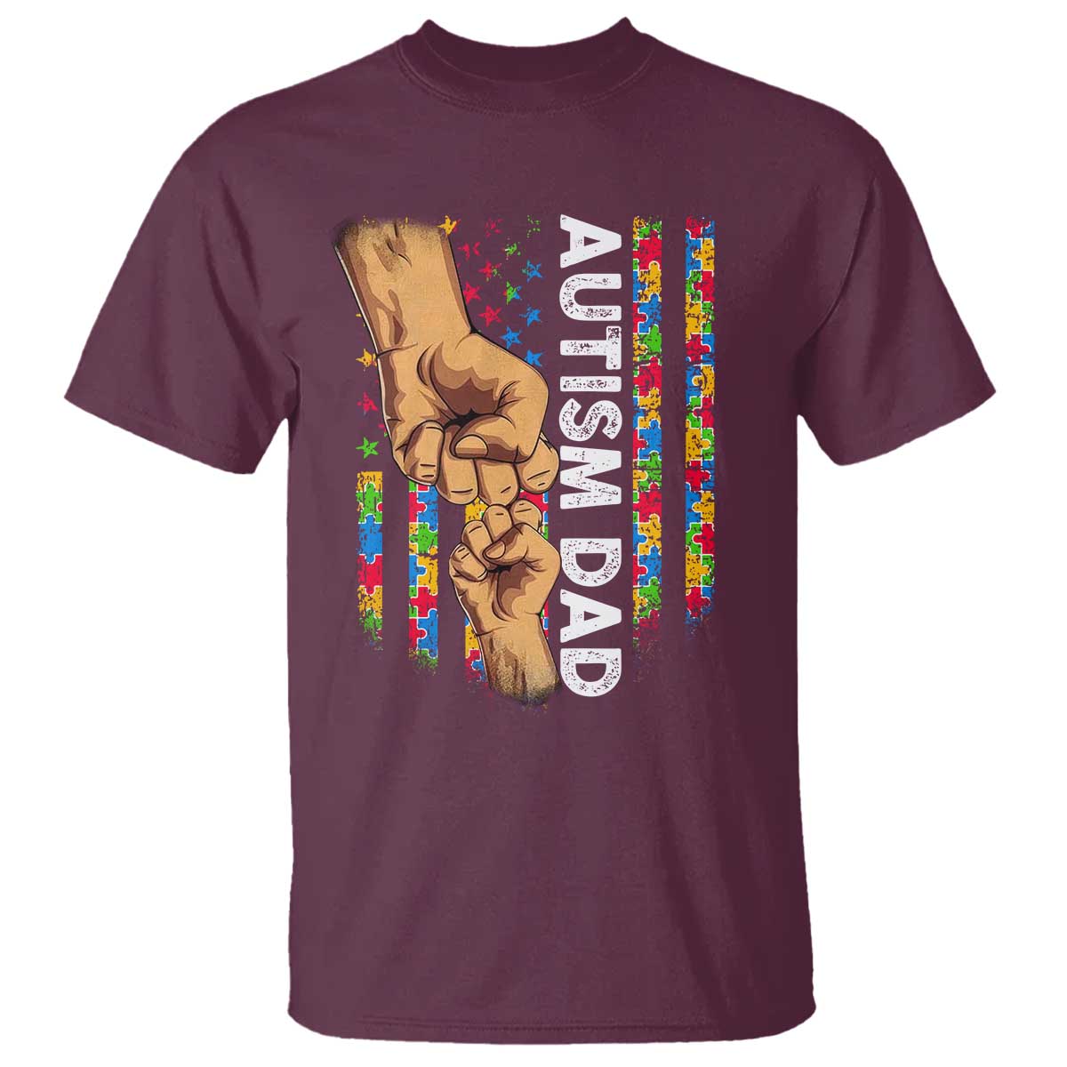 Autism Dad Support American Flag Fist Bump T Shirt