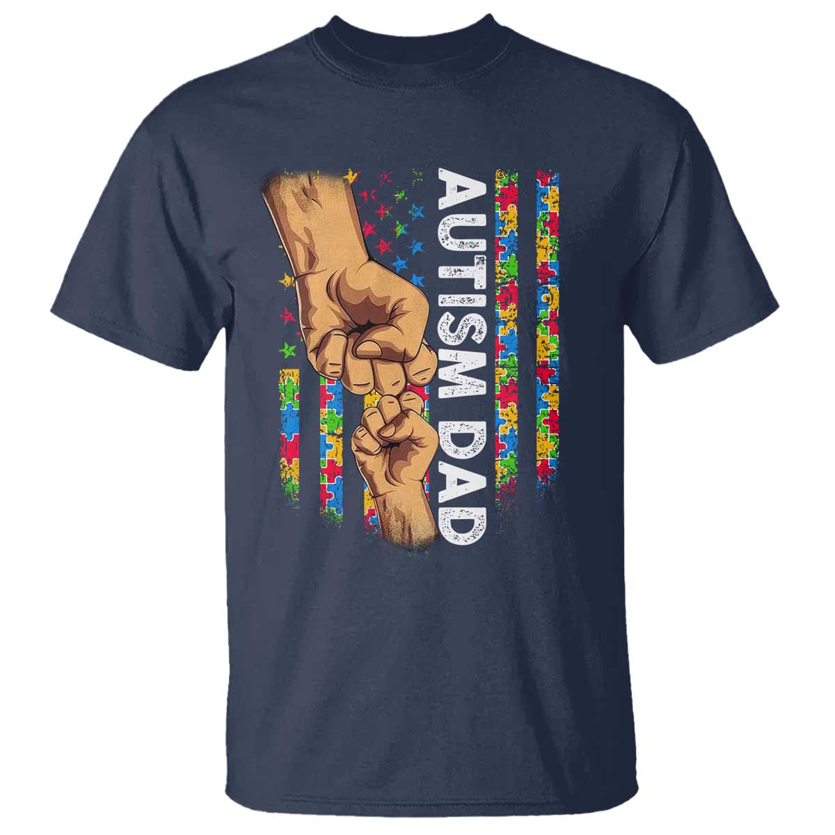 Autism Dad Support American Flag Fist Bump T Shirt
