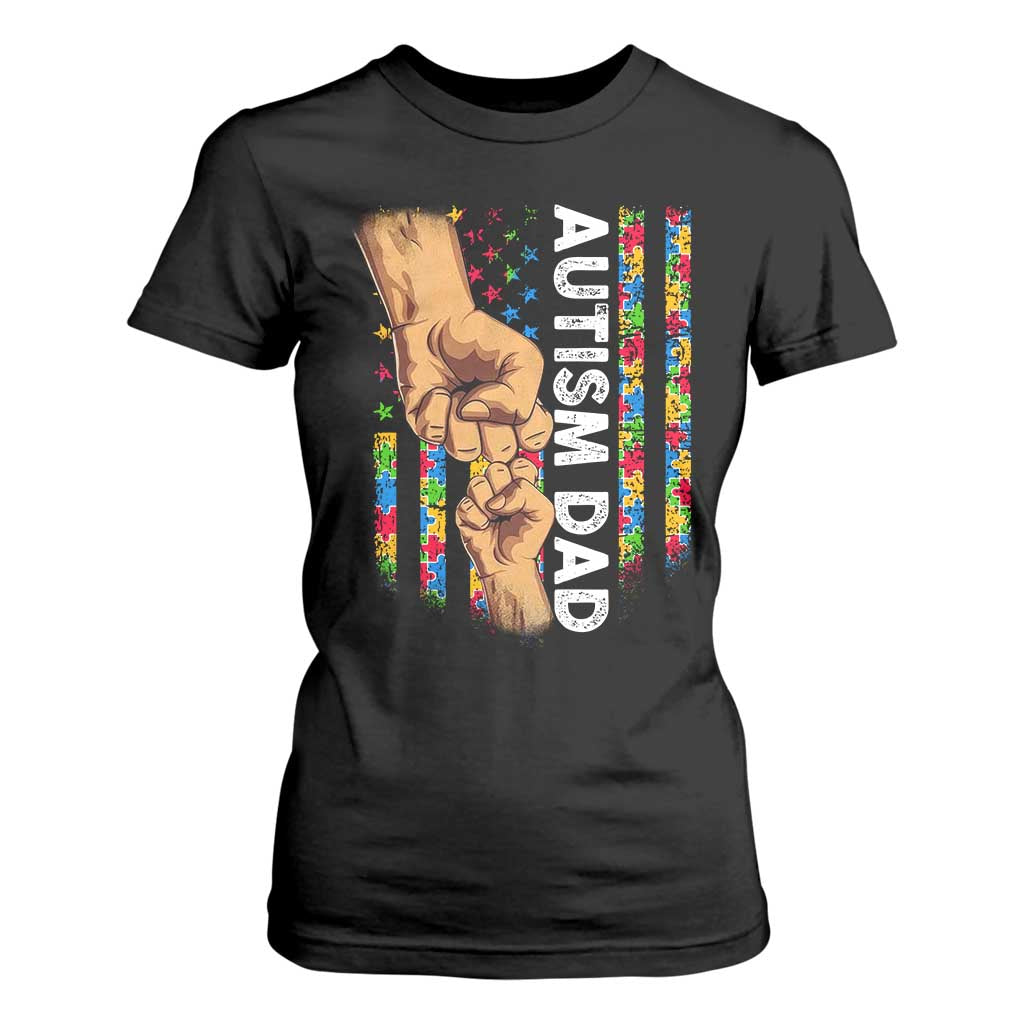 Autism Dad Support American Flag Fist Bump T Shirt For Women