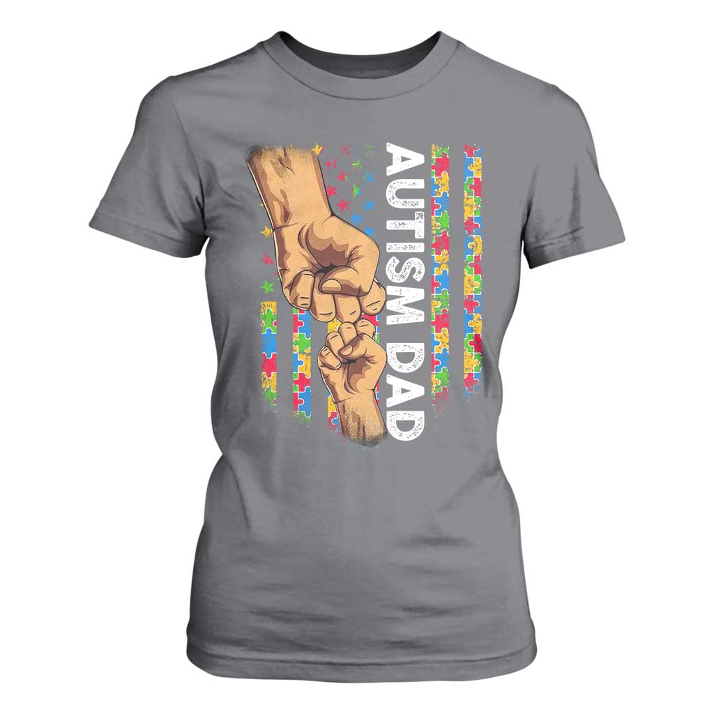 Autism Dad Support American Flag Fist Bump T Shirt For Women