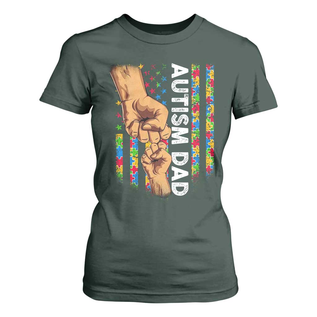 Autism Dad Support American Flag Fist Bump T Shirt For Women