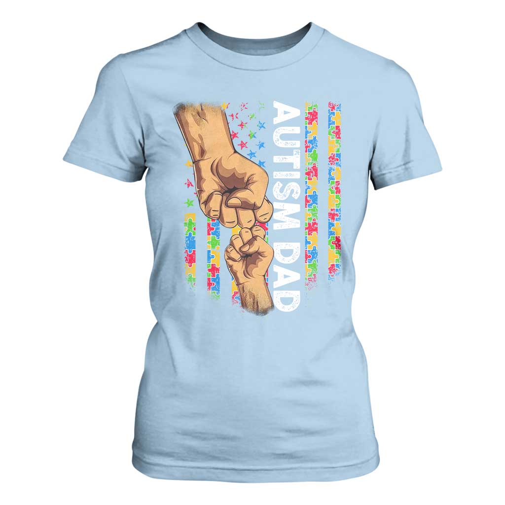 Autism Dad Support American Flag Fist Bump T Shirt For Women