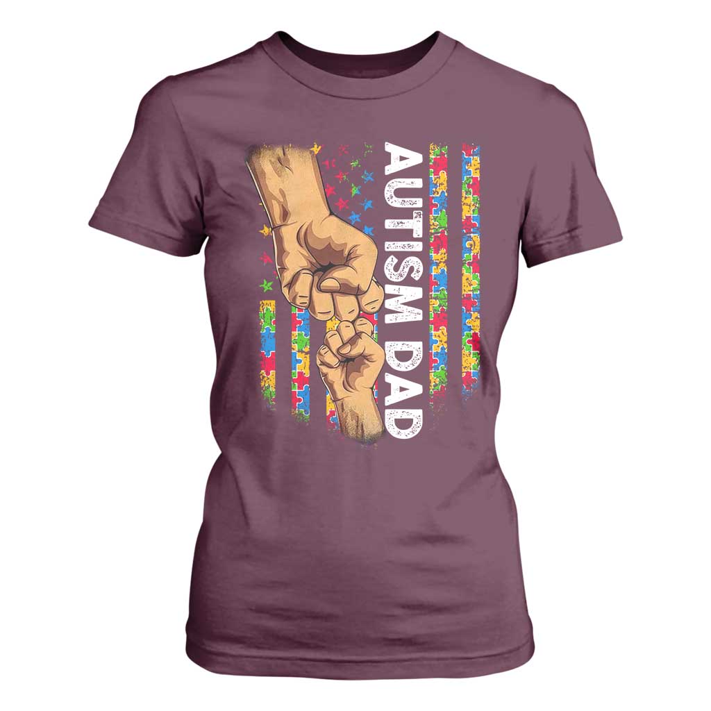 Autism Dad Support American Flag Fist Bump T Shirt For Women