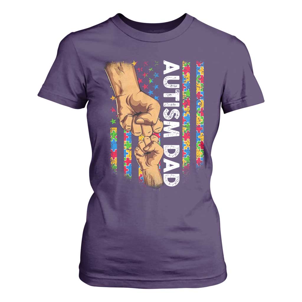 Autism Dad Support American Flag Fist Bump T Shirt For Women