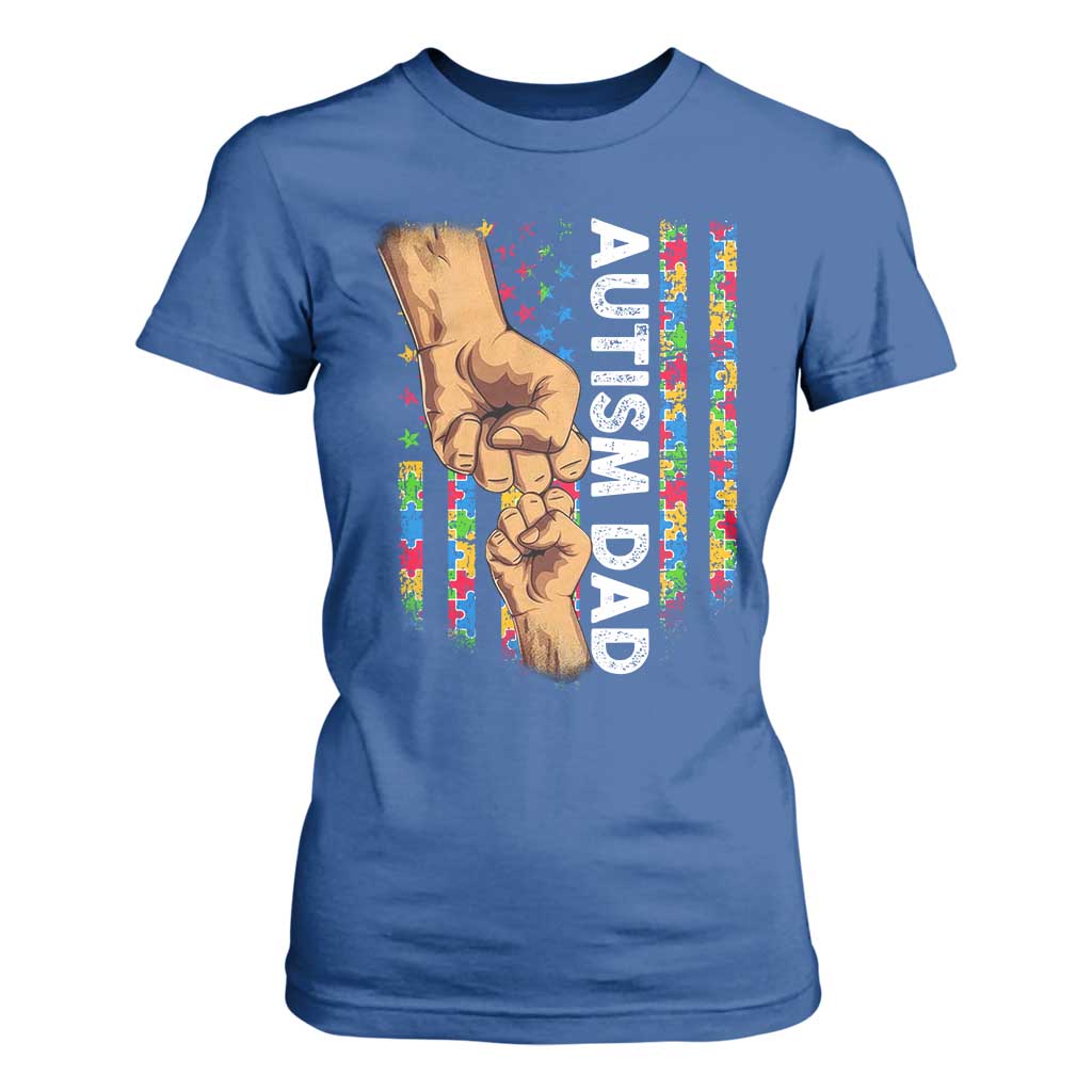 Autism Dad Support American Flag Fist Bump T Shirt For Women
