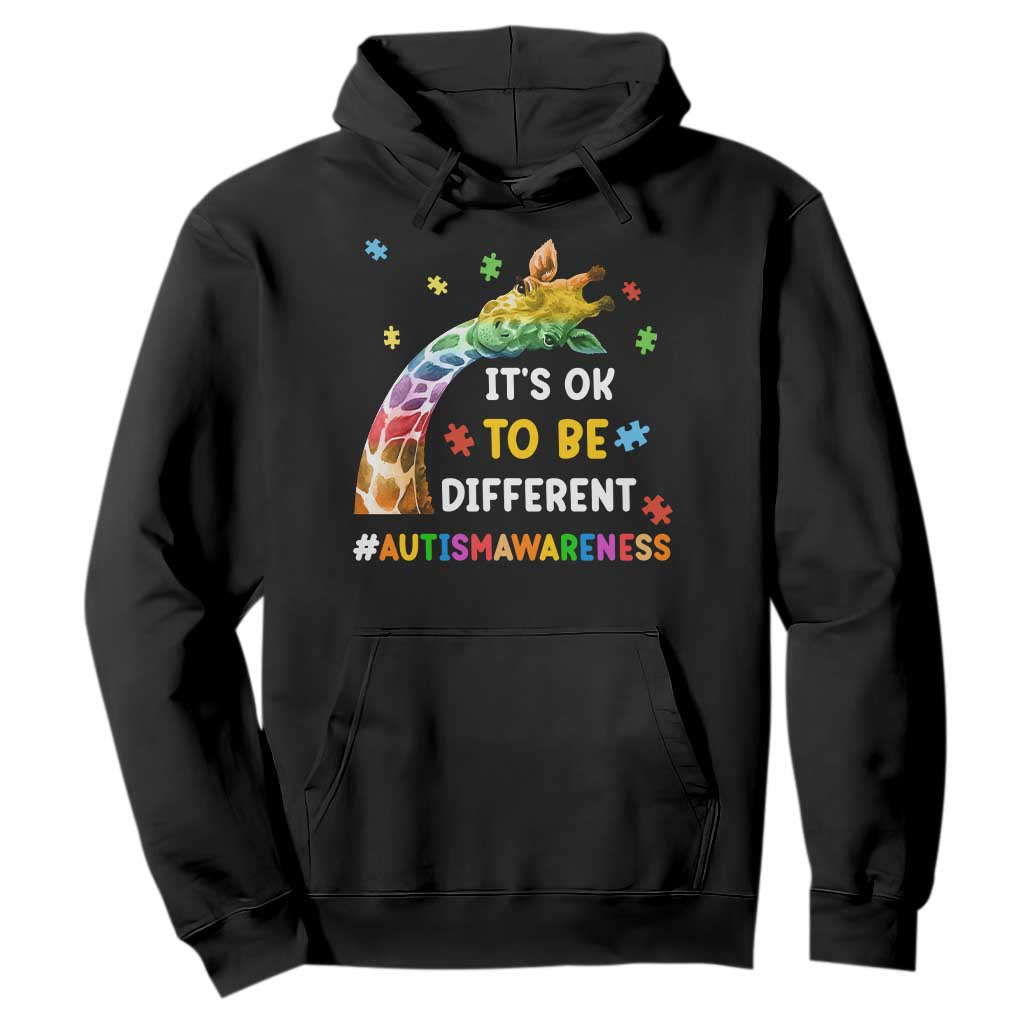 It's Ok To Be Different Autism Support Hoodie Rainbow Giraffe Puzzle