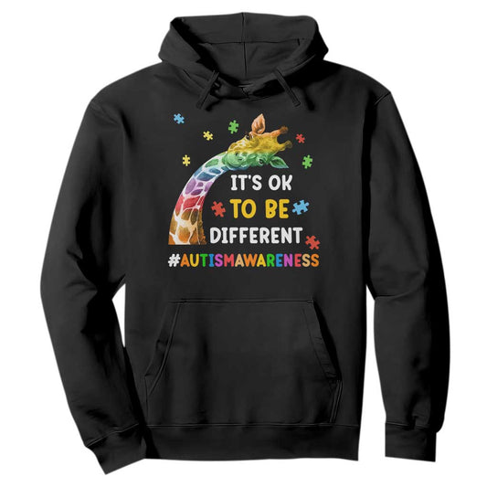 It's Ok To Be Different Autism Support Hoodie Rainbow Giraffe Puzzle