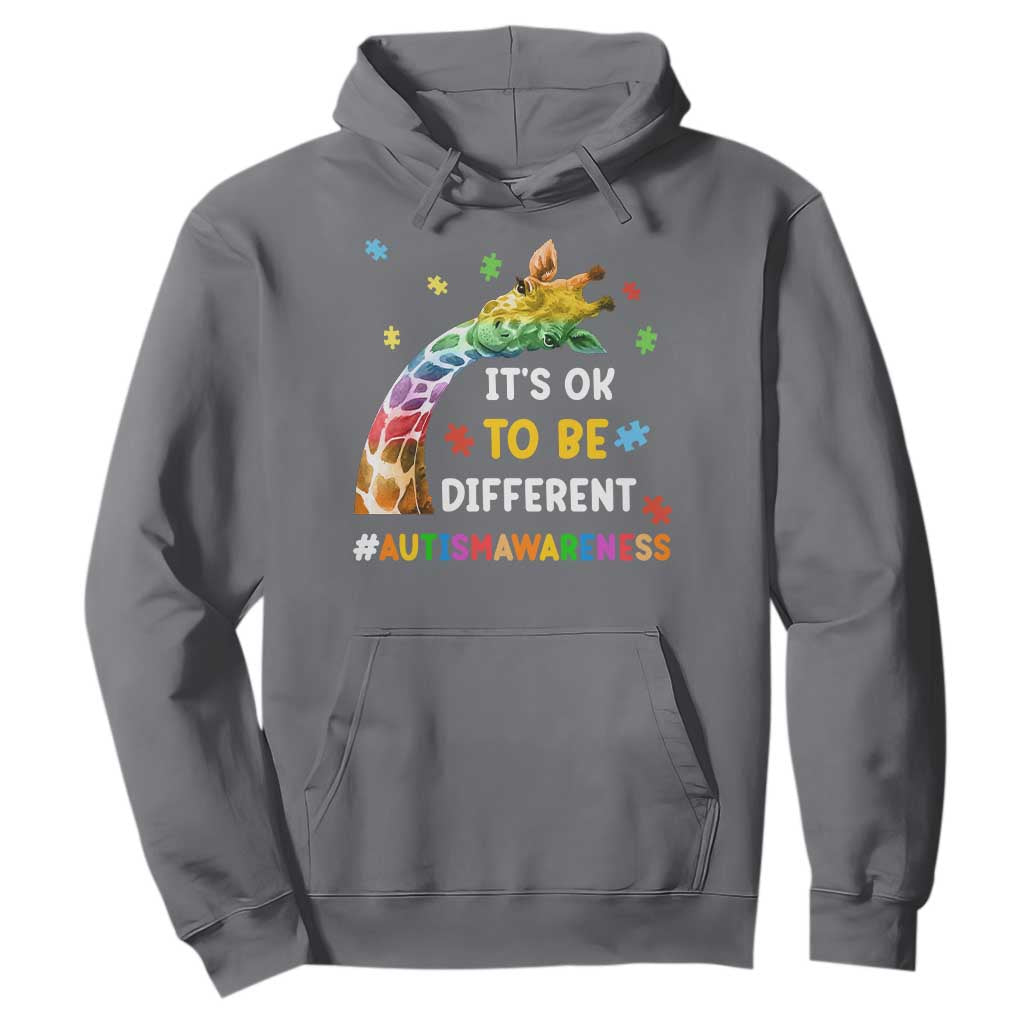 It's Ok To Be Different Autism Support Hoodie Rainbow Giraffe Puzzle