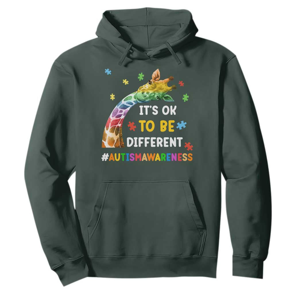 It's Ok To Be Different Autism Support Hoodie Rainbow Giraffe Puzzle