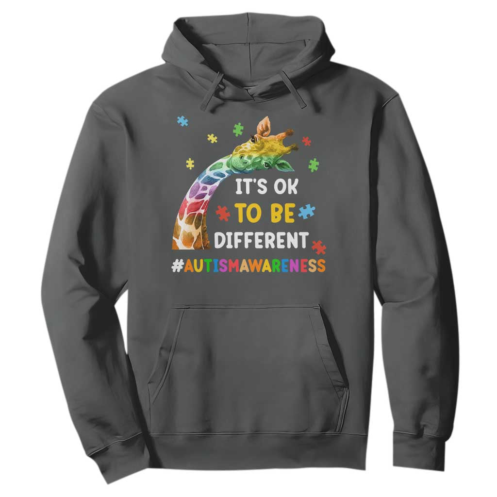 It's Ok To Be Different Autism Support Hoodie Rainbow Giraffe Puzzle