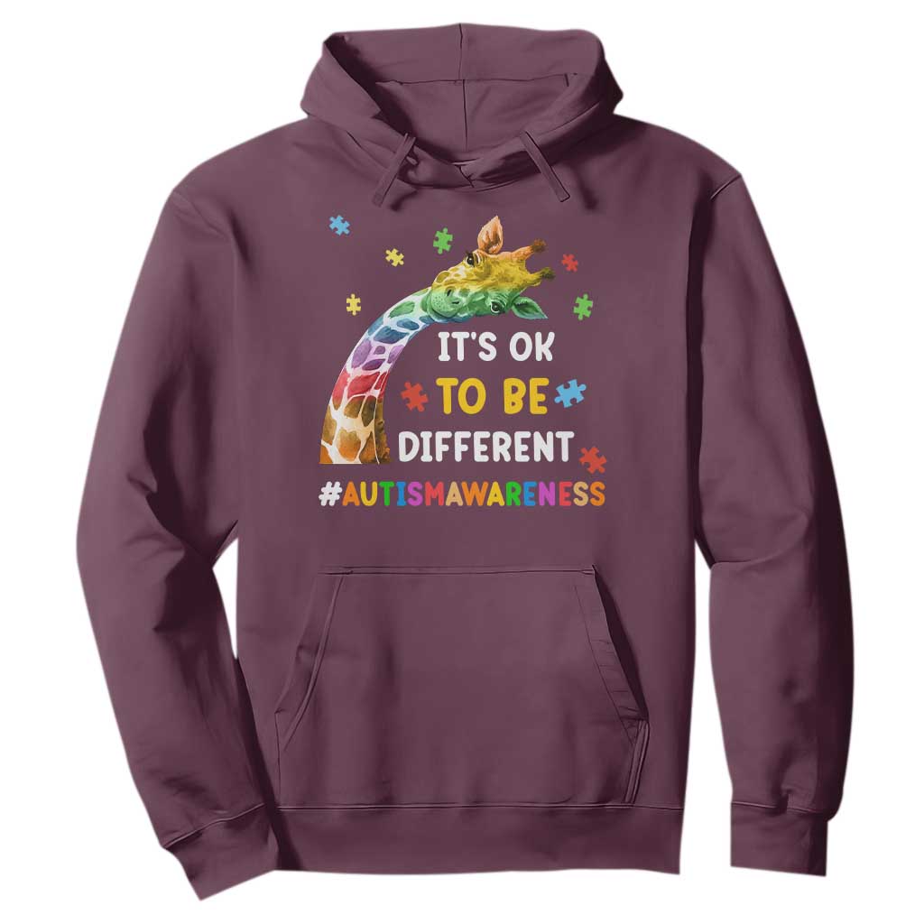 It's Ok To Be Different Autism Support Hoodie Rainbow Giraffe Puzzle