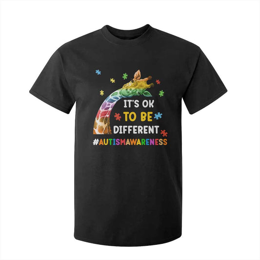 It's Ok To Be Different Autism Support T Shirt For Kid Rainbow Giraffe Puzzle