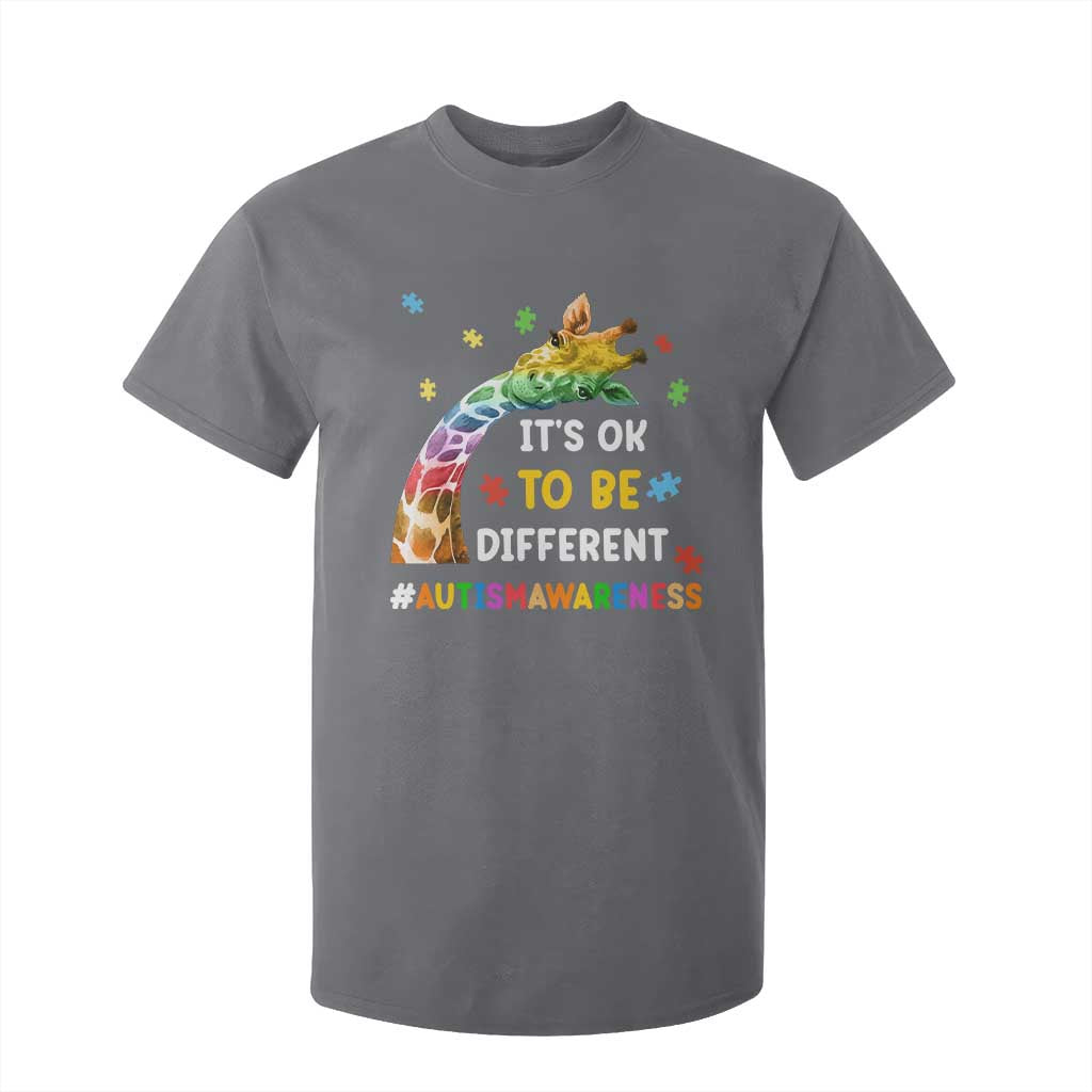 It's Ok To Be Different Autism Support T Shirt For Kid Rainbow Giraffe Puzzle