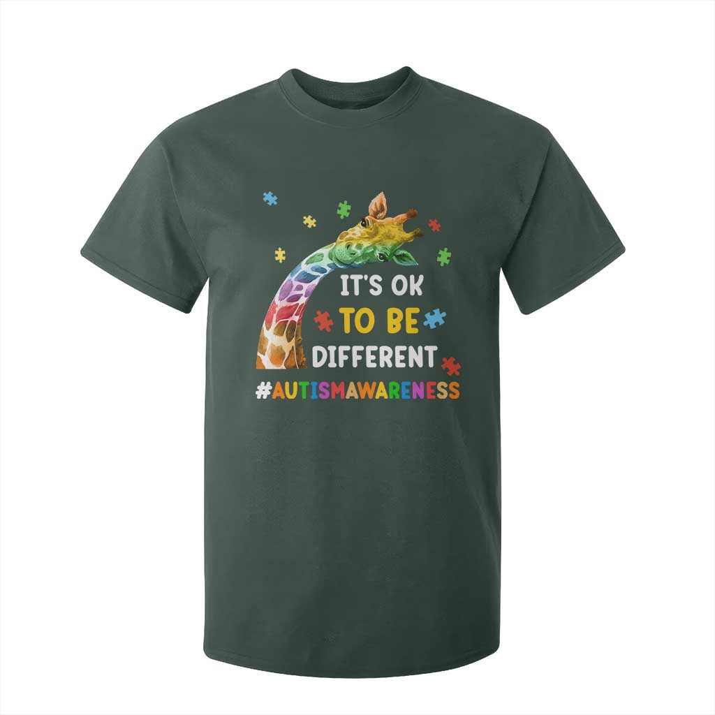 It's Ok To Be Different Autism Support T Shirt For Kid Rainbow Giraffe Puzzle