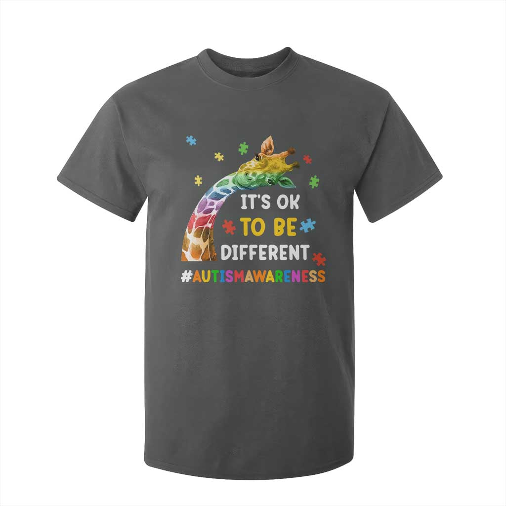 It's Ok To Be Different Autism Support T Shirt For Kid Rainbow Giraffe Puzzle