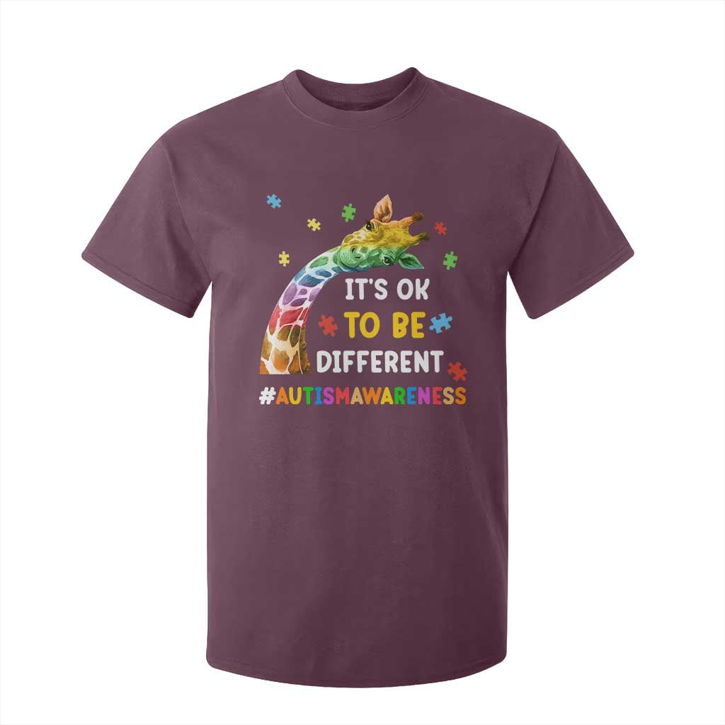 It's Ok To Be Different Autism Support T Shirt For Kid Rainbow Giraffe Puzzle