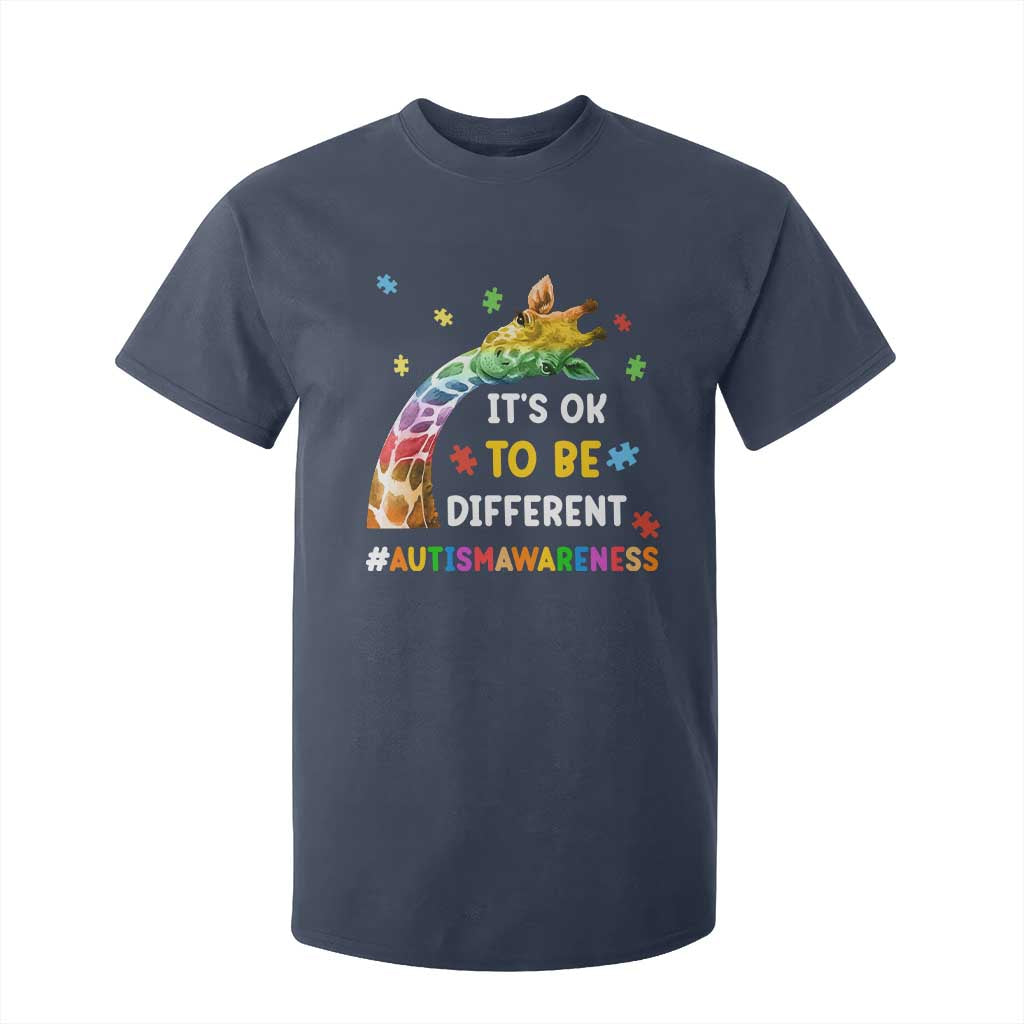 It's Ok To Be Different Autism Support T Shirt For Kid Rainbow Giraffe Puzzle