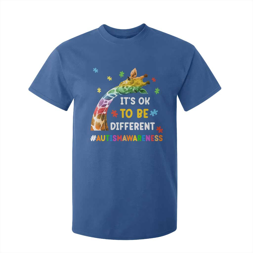It's Ok To Be Different Autism Support T Shirt For Kid Rainbow Giraffe Puzzle