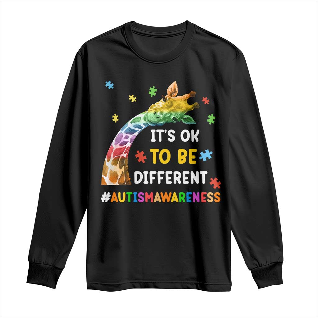 It's Ok To Be Different Autism Support Long Sleeve Shirt Rainbow Giraffe Puzzle
