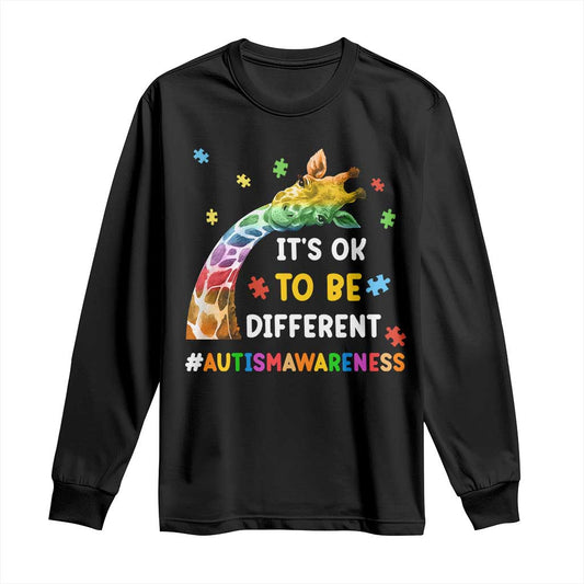 It's Ok To Be Different Autism Support Long Sleeve Shirt Rainbow Giraffe Puzzle