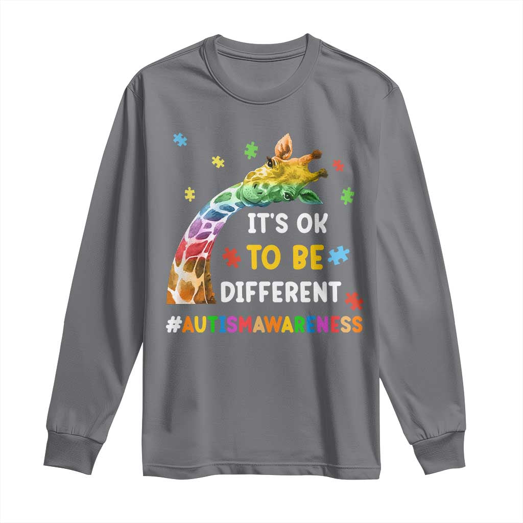 It's Ok To Be Different Autism Support Long Sleeve Shirt Rainbow Giraffe Puzzle