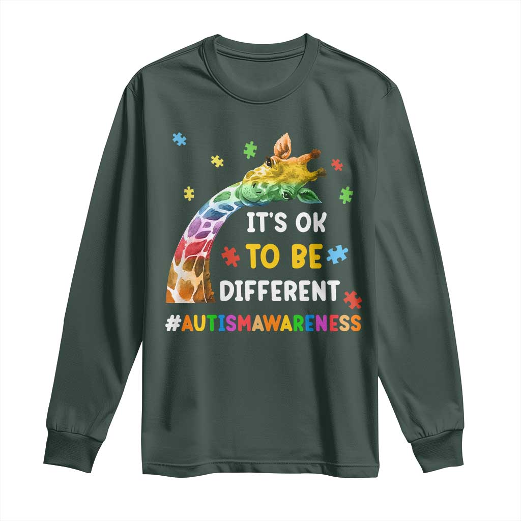 It's Ok To Be Different Autism Support Long Sleeve Shirt Rainbow Giraffe Puzzle