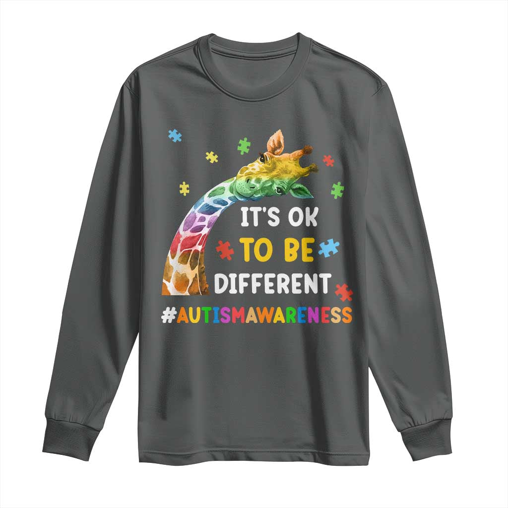 It's Ok To Be Different Autism Support Long Sleeve Shirt Rainbow Giraffe Puzzle