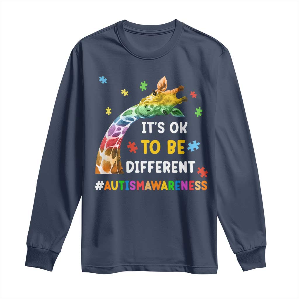 It's Ok To Be Different Autism Support Long Sleeve Shirt Rainbow Giraffe Puzzle