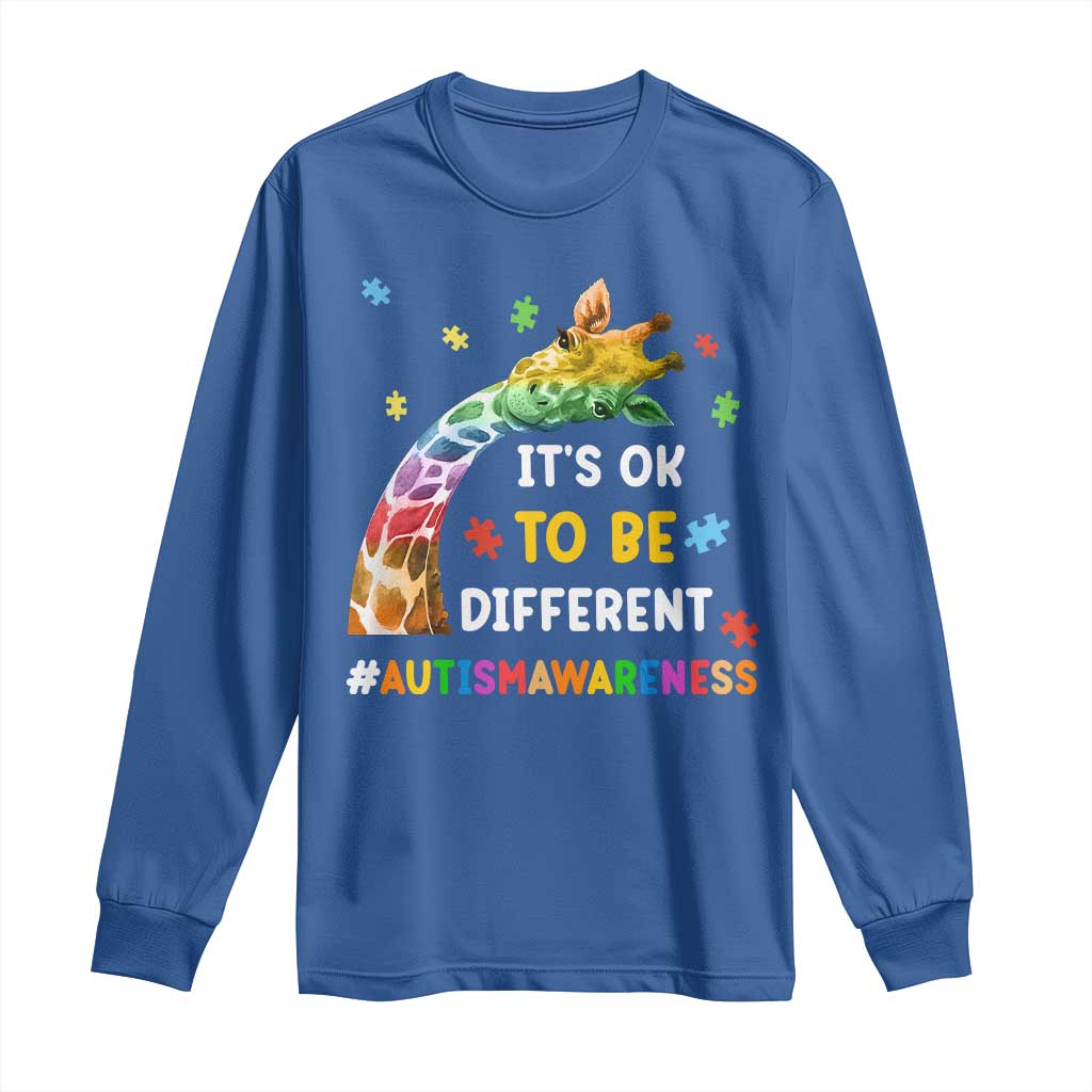 It's Ok To Be Different Autism Support Long Sleeve Shirt Rainbow Giraffe Puzzle