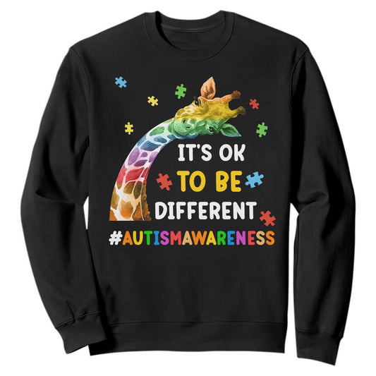 It's Ok To Be Different Autism Support Sweatshirt Rainbow Giraffe Puzzle