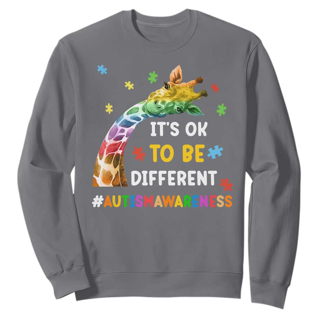 It's Ok To Be Different Autism Support Sweatshirt Rainbow Giraffe Puzzle