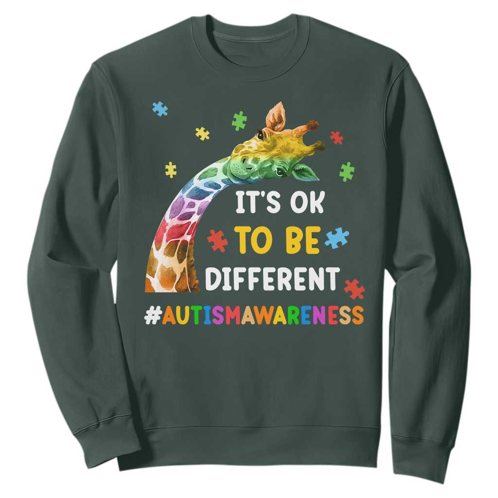 It's Ok To Be Different Autism Support Sweatshirt Rainbow Giraffe Puzzle