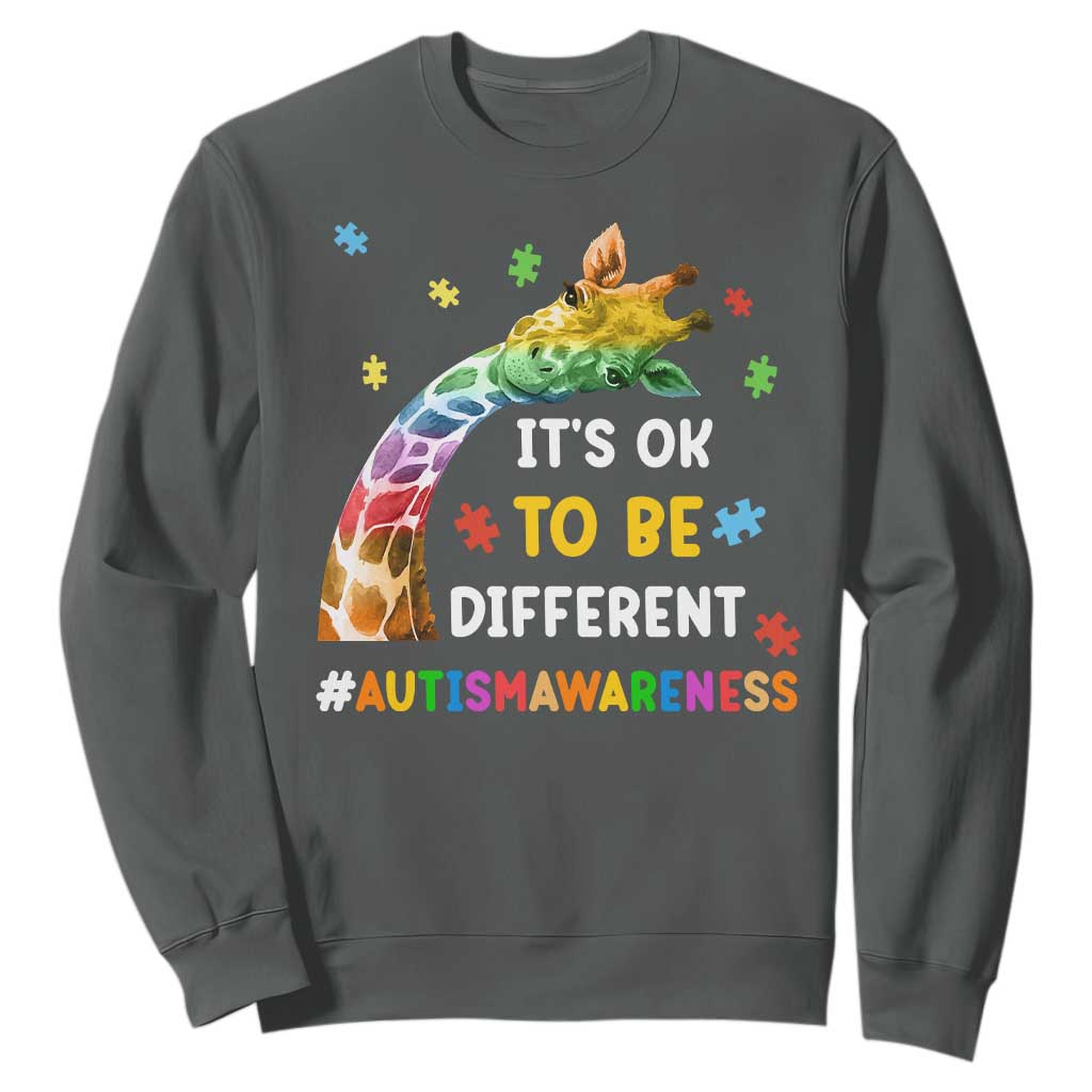 It's Ok To Be Different Autism Support Sweatshirt Rainbow Giraffe Puzzle
