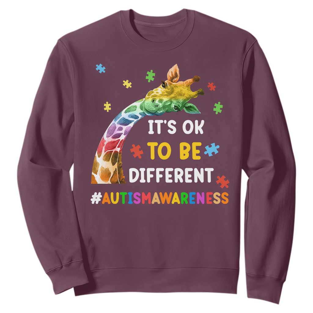 It's Ok To Be Different Autism Support Sweatshirt Rainbow Giraffe Puzzle