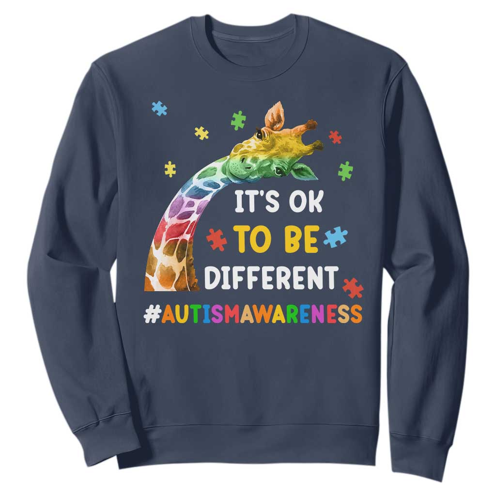 It's Ok To Be Different Autism Support Sweatshirt Rainbow Giraffe Puzzle