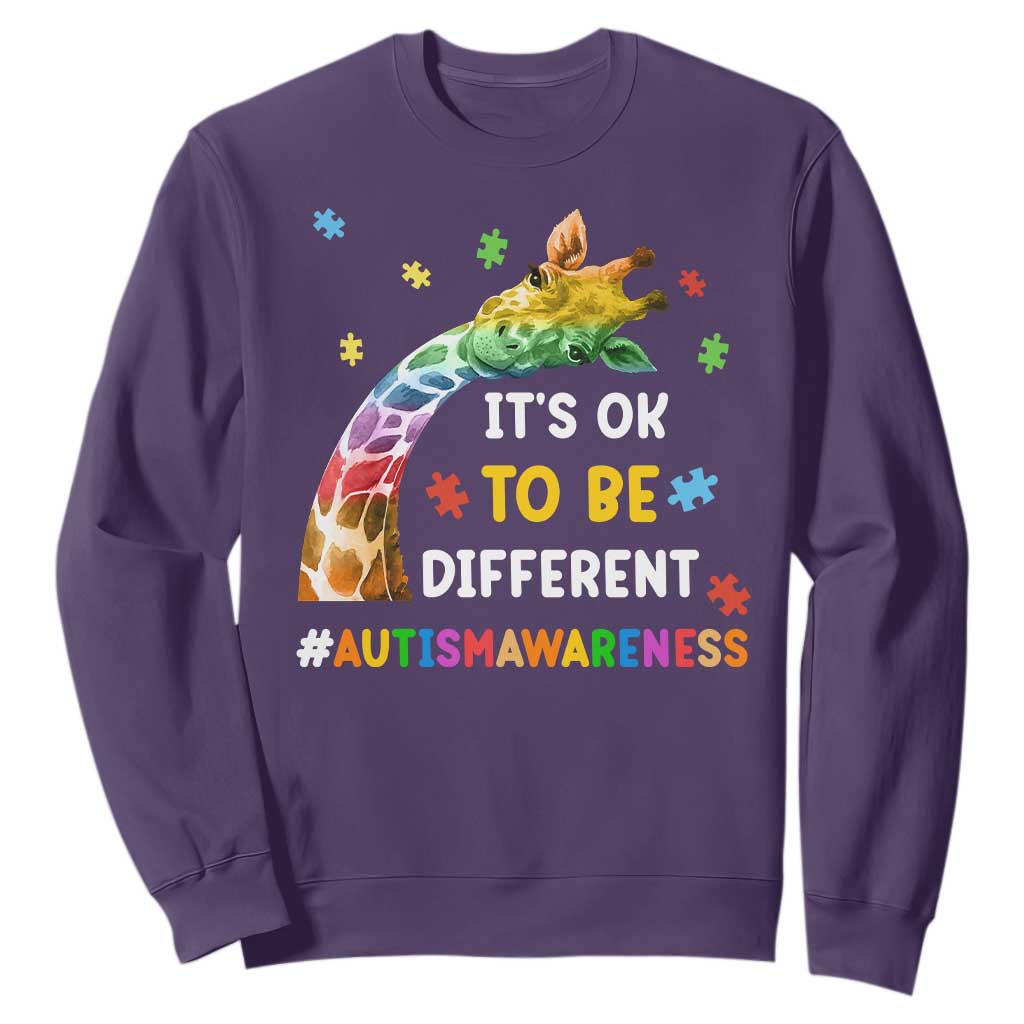 It's Ok To Be Different Autism Support Sweatshirt Rainbow Giraffe Puzzle