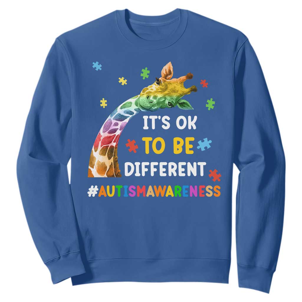 It's Ok To Be Different Autism Support Sweatshirt Rainbow Giraffe Puzzle