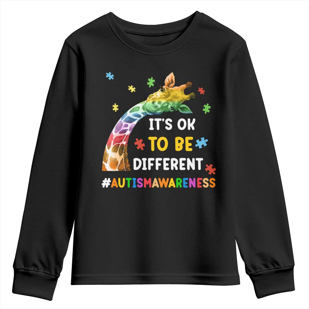 It's Ok To Be Different Autism Support Youth Sweatshirt Rainbow Giraffe Puzzle