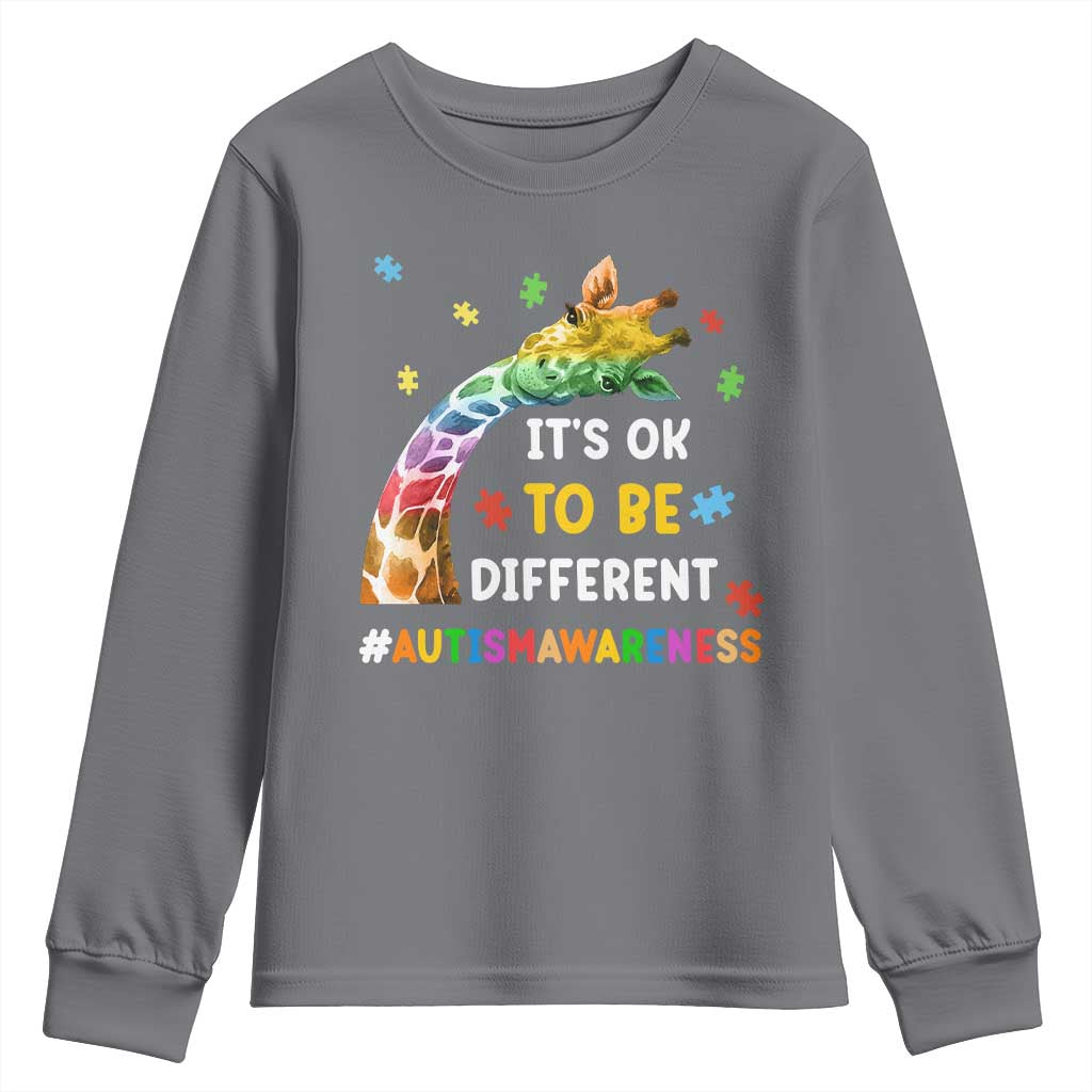 It's Ok To Be Different Autism Support Youth Sweatshirt Rainbow Giraffe Puzzle