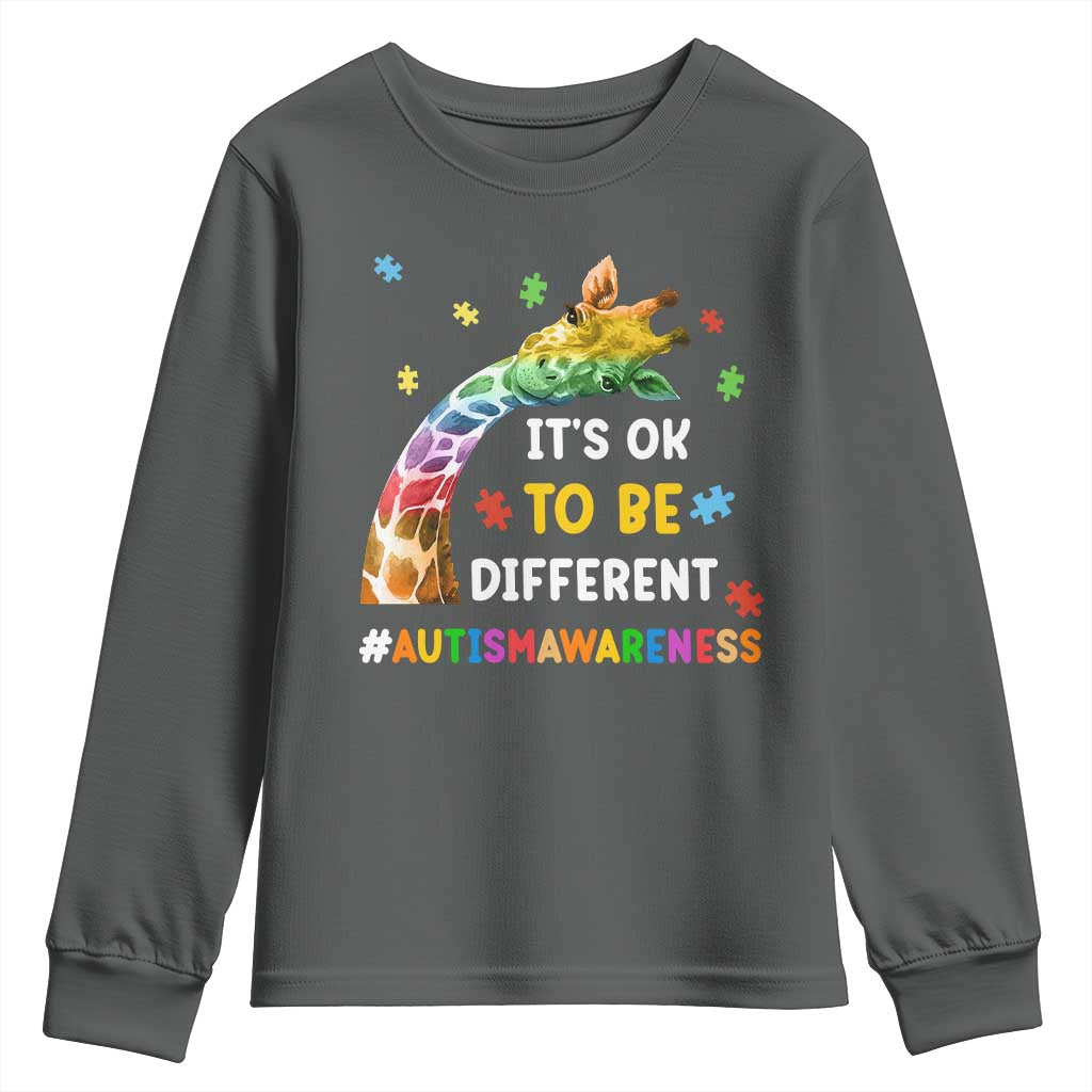 It's Ok To Be Different Autism Support Youth Sweatshirt Rainbow Giraffe Puzzle