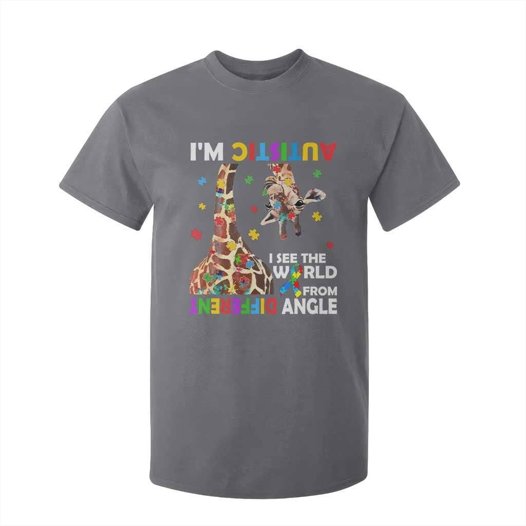 Funny I'm Autistic I See The World Form Different Angle T Shirt For Kid Puzzle Giraffe