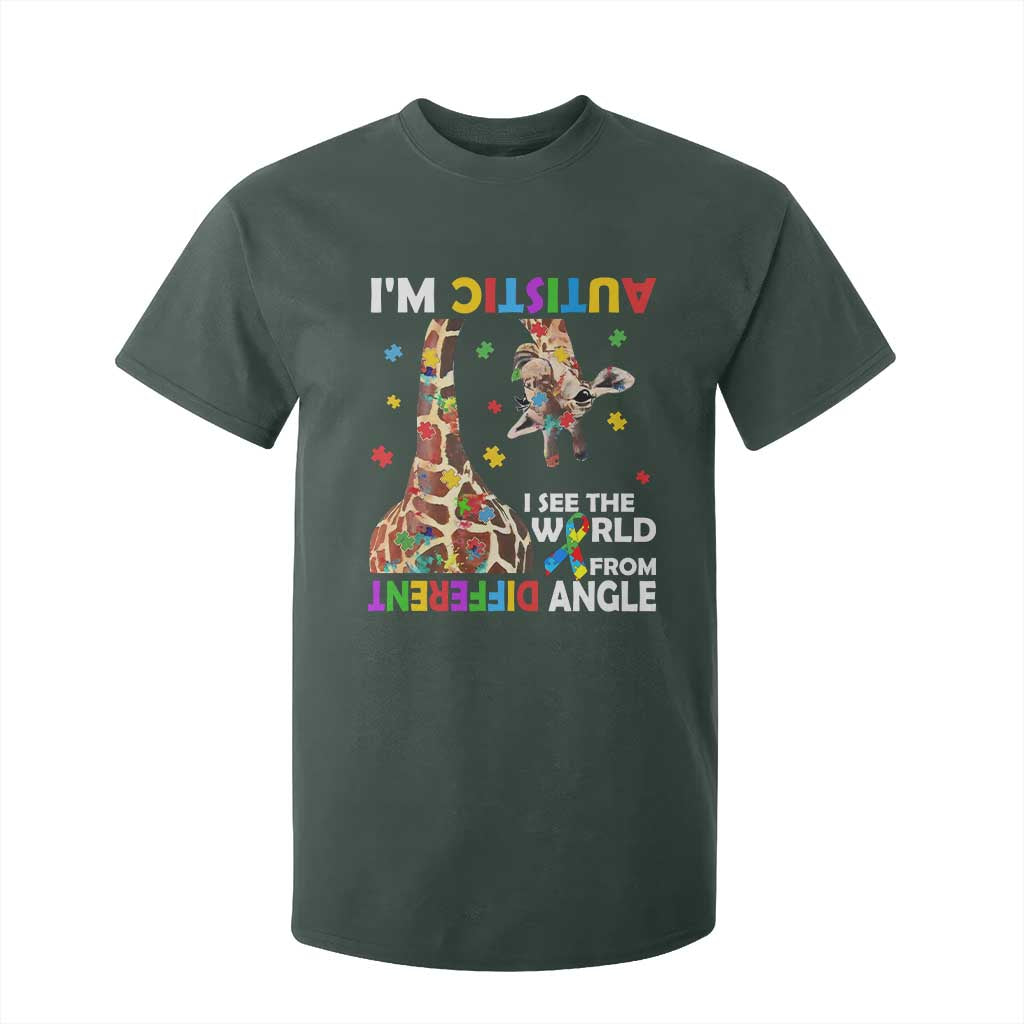 Funny I'm Autistic I See The World Form Different Angle T Shirt For Kid Puzzle Giraffe