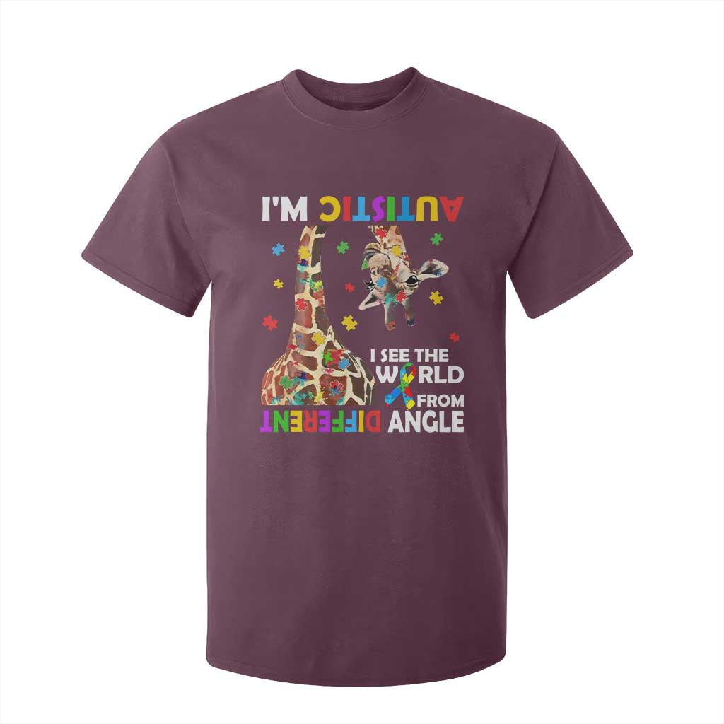 Funny I'm Autistic I See The World Form Different Angle T Shirt For Kid Puzzle Giraffe