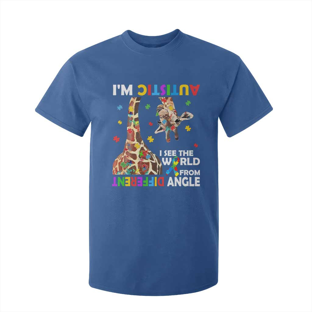 Funny I'm Autistic I See The World Form Different Angle T Shirt For Kid Puzzle Giraffe