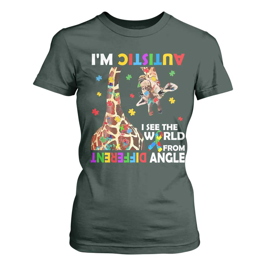 Funny I'm Autistic I See The World Form Different Angle T Shirt For Women Puzzle Giraffe