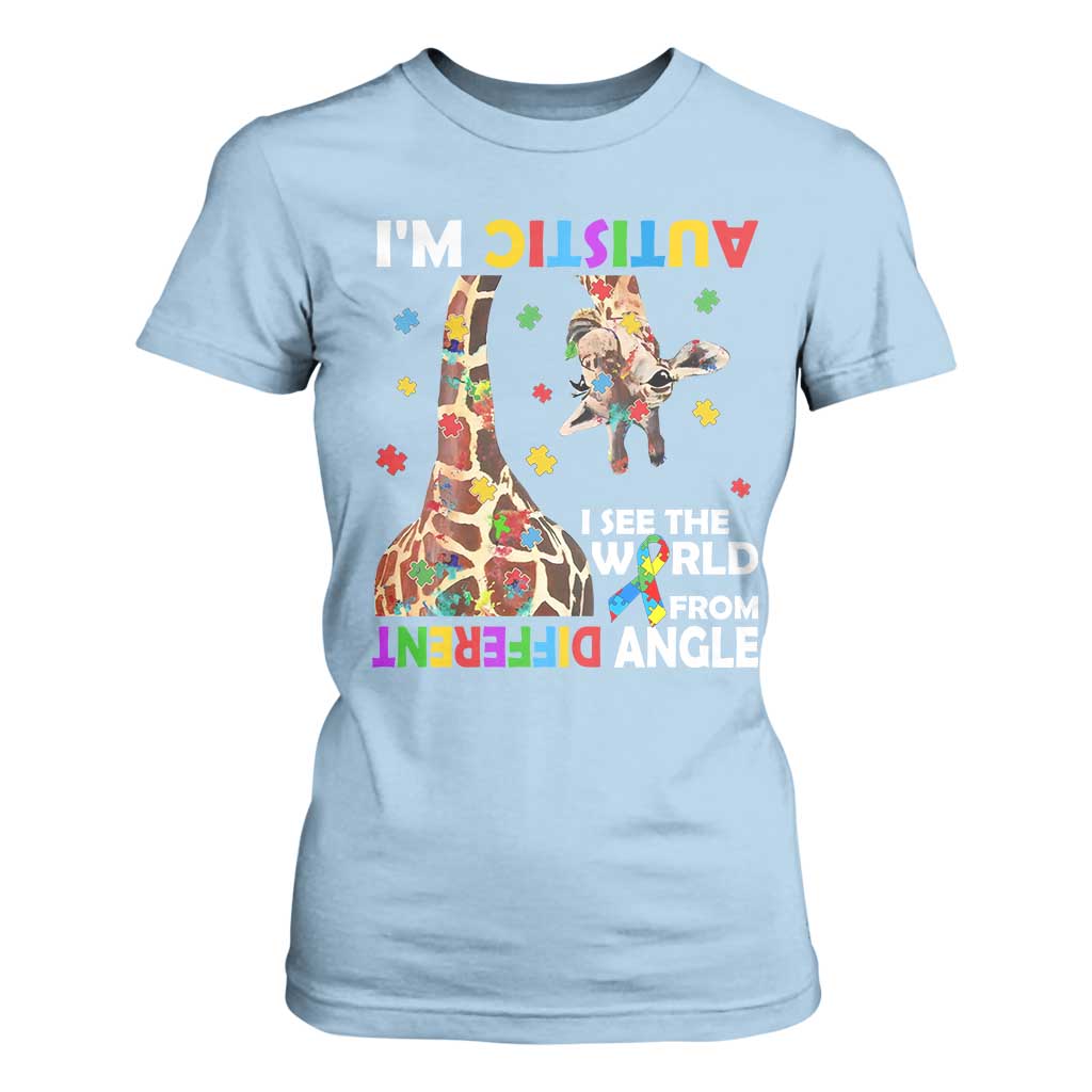 Funny I'm Autistic I See The World Form Different Angle T Shirt For Women Puzzle Giraffe