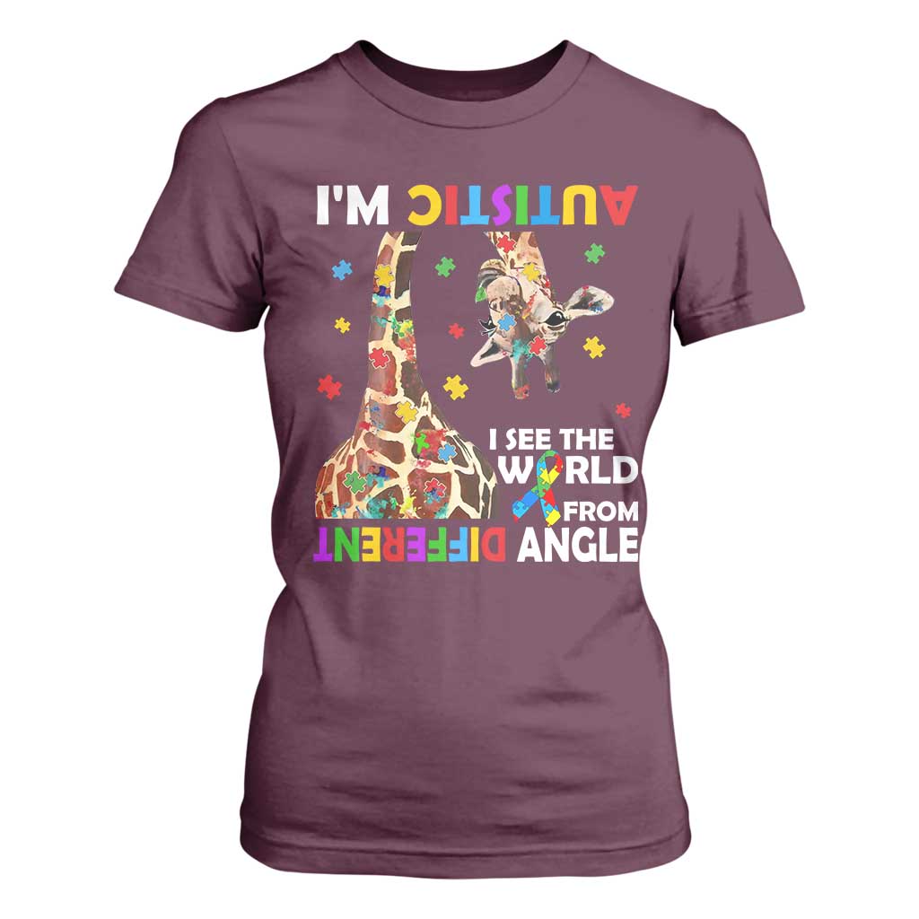 Funny I'm Autistic I See The World Form Different Angle T Shirt For Women Puzzle Giraffe