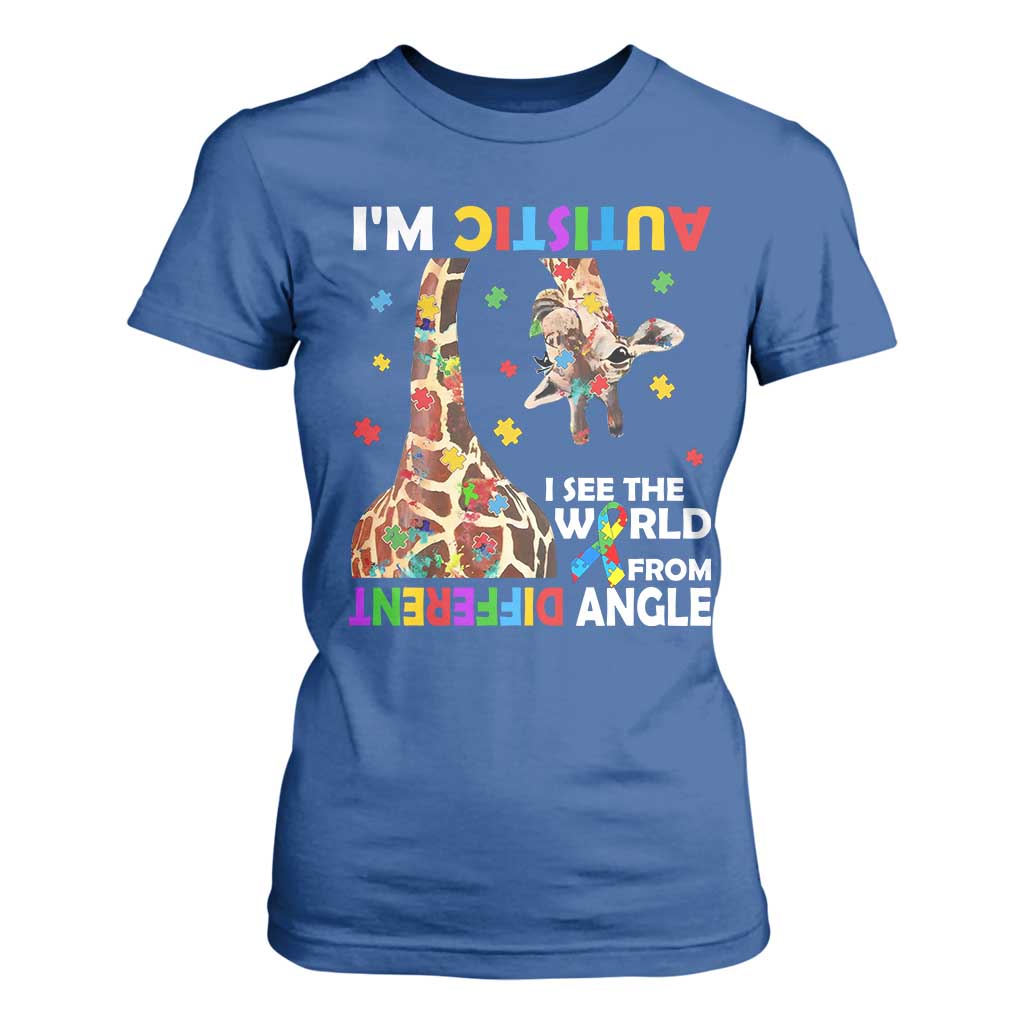 Funny I'm Autistic I See The World Form Different Angle T Shirt For Women Puzzle Giraffe