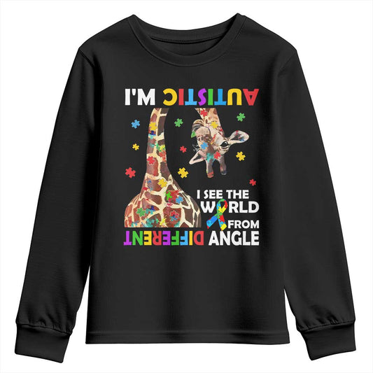 Funny I'm Autistic I See The World Form Different Angle Youth Sweatshirt Puzzle Giraffe