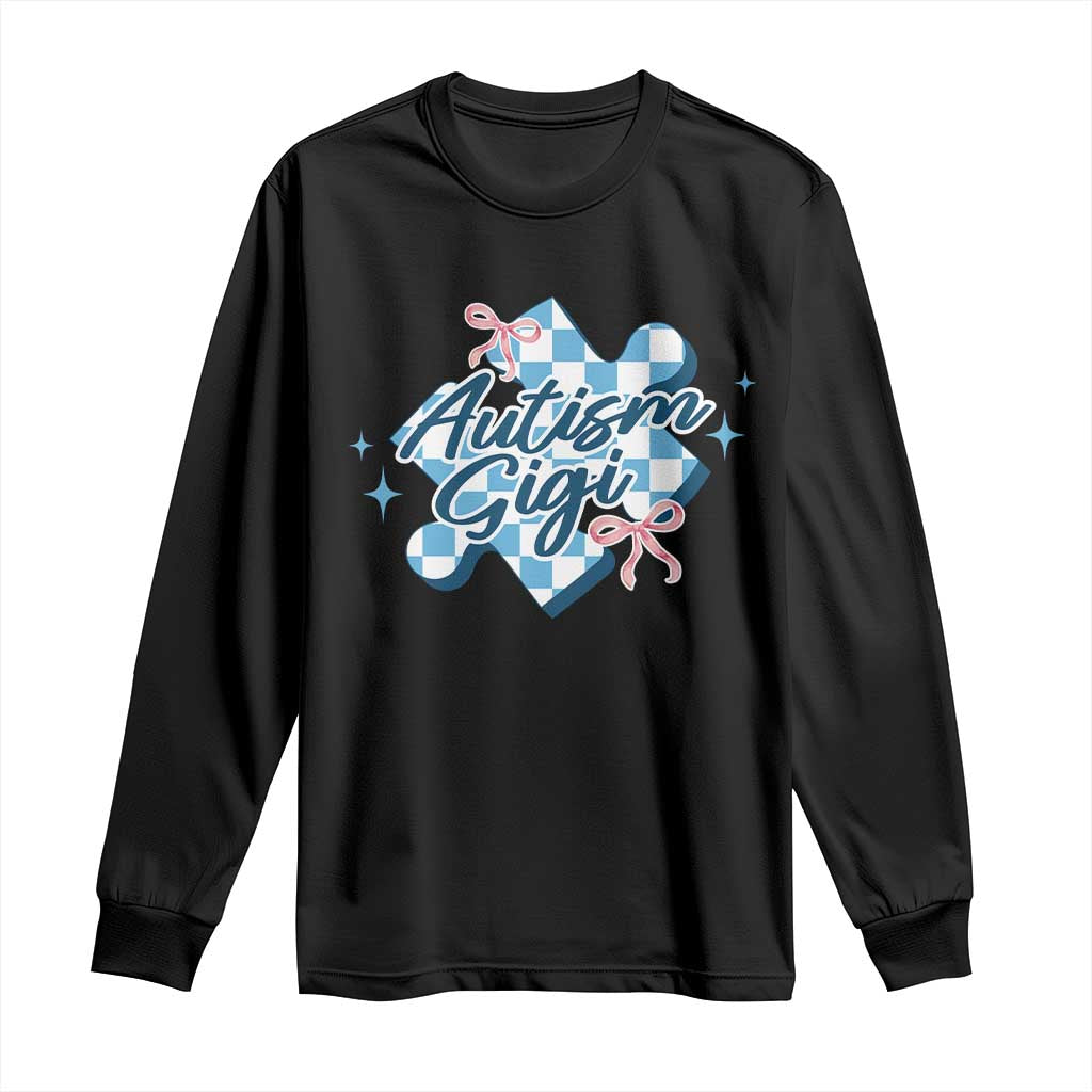 Autism Gigi Coquette Puzzle Piece Pink Bow Long Sleeve Shirt